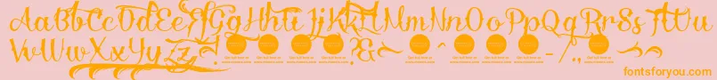 DemoDelinquente-Schriftart – Orangefarbene Schriften auf rosa Hintergrund