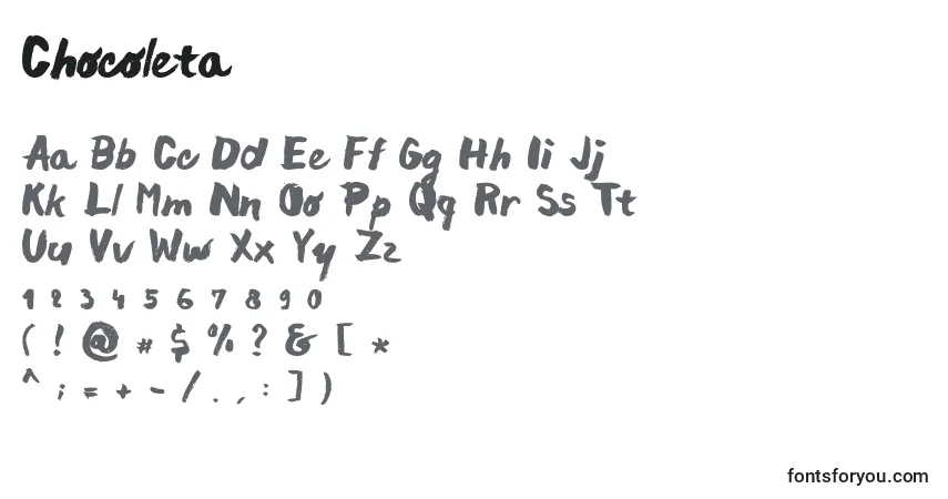 Schriftart Chocoleta – Alphabet, Zahlen, spezielle Symbole