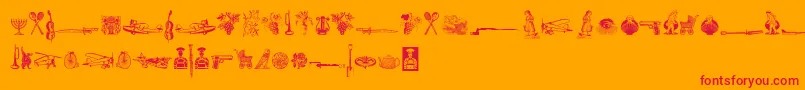 Weitere Informationen zur CornucopiaOfDingbatsSix-Schriftart CornucopiaOfDingbatsSix-Schriftart – Rote Schriften auf orangefarbenem Hintergrund