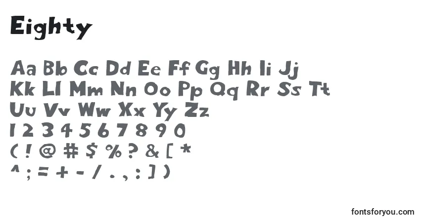 A fonte Eighty – alfabeto, números, caracteres especiais