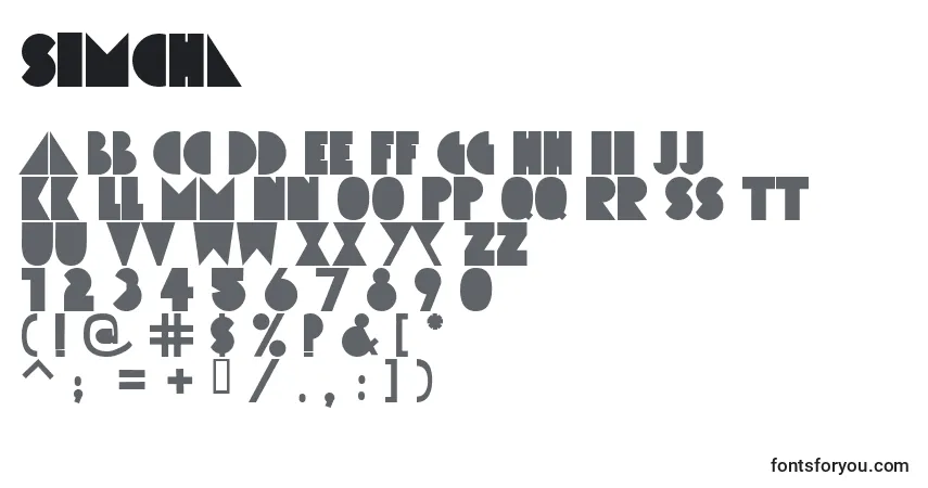 Schriftart Simcha – Alphabet, Zahlen, spezielle Symbole