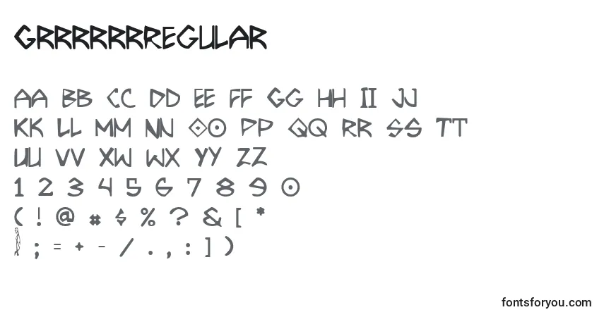 Czcionka GrrrrrrRegular – alfabet, cyfry, specjalne znaki