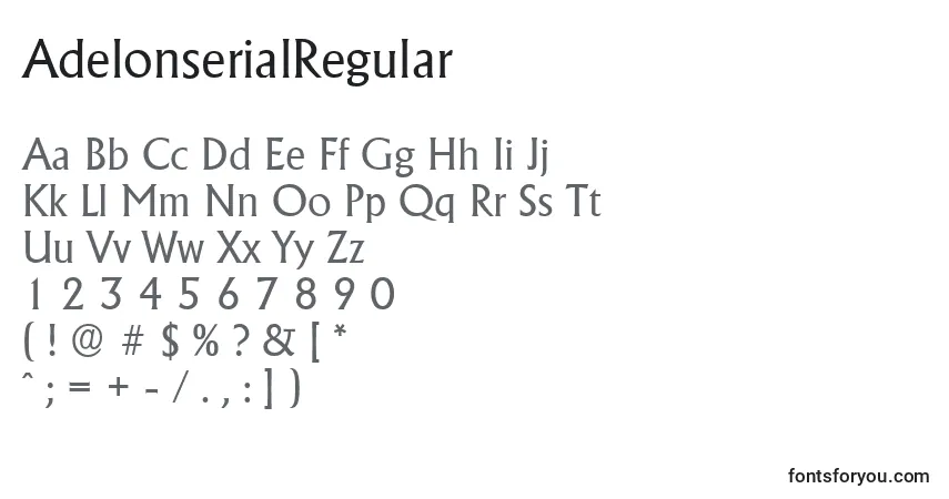 Schriftart AdelonserialRegular – Alphabet, Zahlen, spezielle Symbole