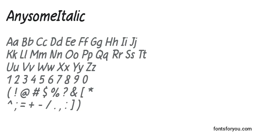 Czcionka AnysomeItalic – alfabet, cyfry, specjalne znaki