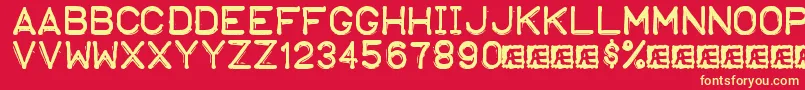 Шрифт EmbossingTape1Brk – жёлтые шрифты на красном фоне