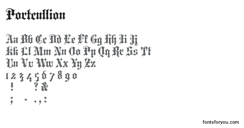 Portcullion-fontti – aakkoset, numerot, erikoismerkit