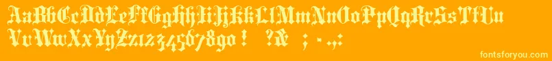 Portcullion-Schriftart – Gelbe Schriften auf orangefarbenem Hintergrund