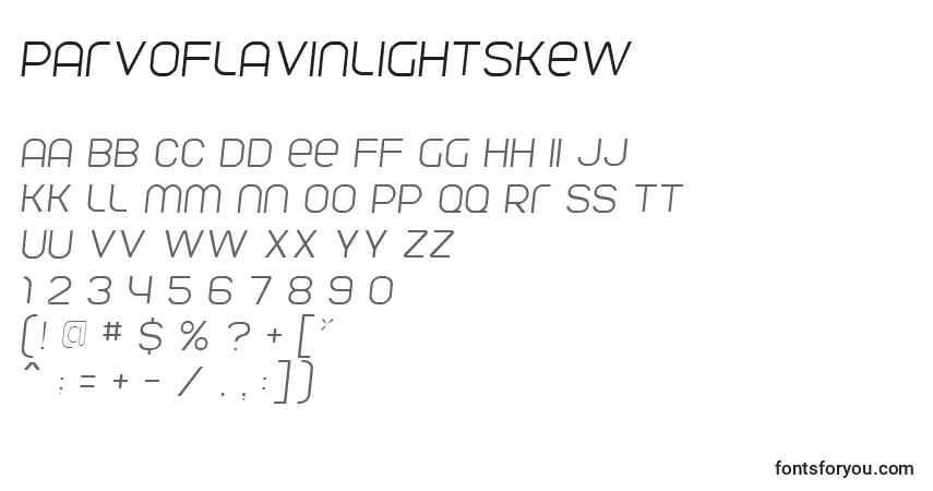 ParvoflavinLightSkewフォント–アルファベット、数字、特殊文字