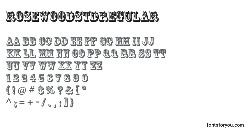 Schriftart RosewoodstdRegular – Alphabet, Zahlen, spezielle Symbole