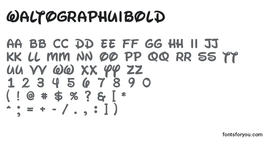A fonte WaltographUiBold – alfabeto, números, caracteres especiais