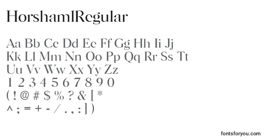 A fonte HorshamlRegular – alfabeto, números, caracteres especiais