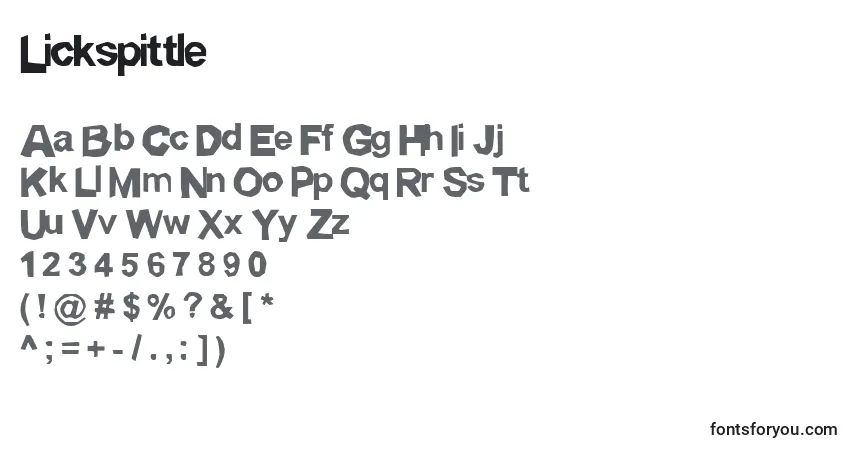 Czcionka Lickspittle – alfabet, cyfry, specjalne znaki