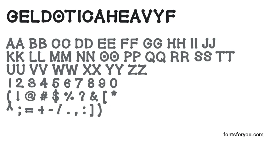 A fonte Geldoticaheavyf – alfabeto, números, caracteres especiais