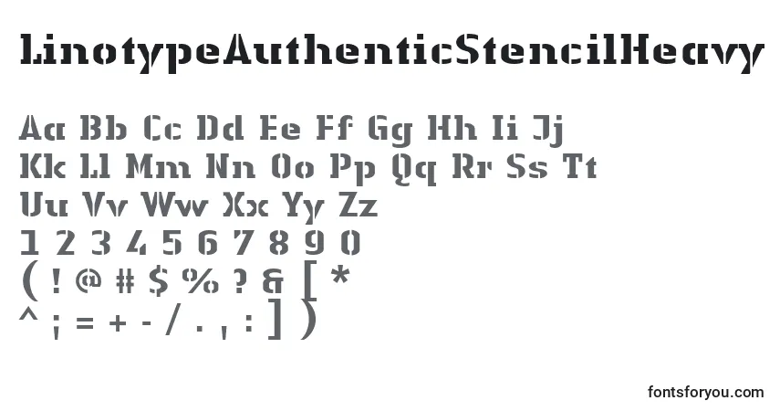 Fuente LinotypeAuthenticStencilHeavy - alfabeto, números, caracteres especiales