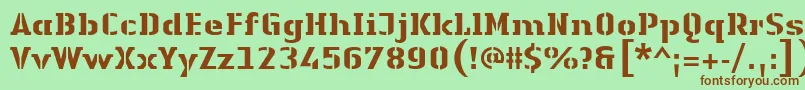 Fonte LinotypeAuthenticStencilHeavy – fontes marrons em um fundo verde