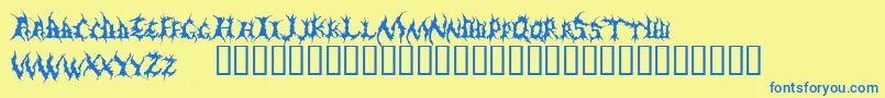 フォントDemed – 青い文字が黄色の背景にあります。