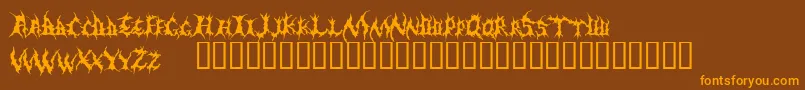 フォントDemed – オレンジ色の文字が茶色の背景にあります。