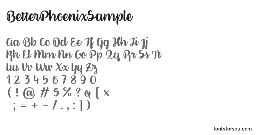 Schriftart BetterPhoenixSample (98169) – Alphabet, Zahlen, spezielle Symbole
