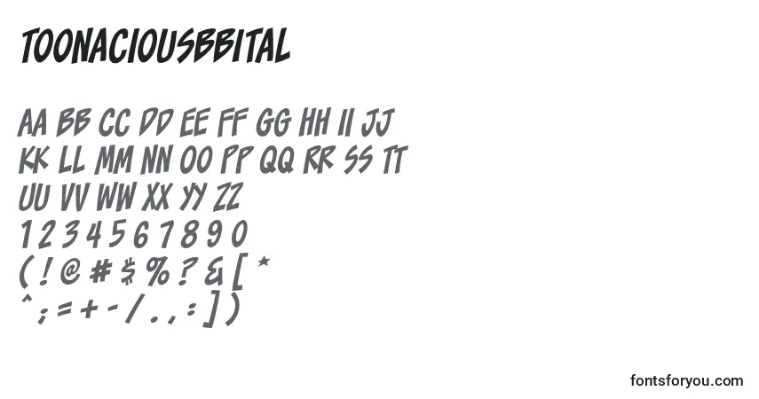 Шрифт ToonaciousbbItal – алфавит, цифры, специальные символы