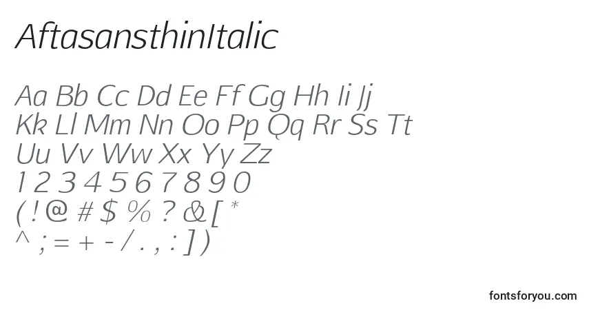 Шрифт AftasansthinItalic – алфавит, цифры, специальные символы