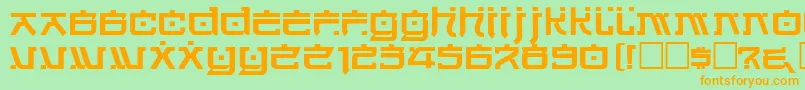 フォントHirosht – オレンジの文字が緑の背景にあります。