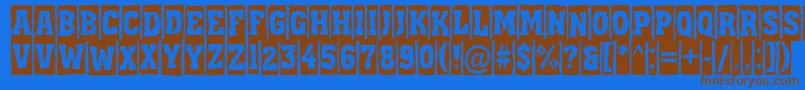 フォントAAssuantitulcmbrk – 茶色の文字が青い背景にあります。