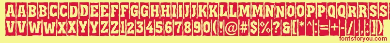 フォントAAssuantitulcmbrk – 赤い文字の黄色い背景