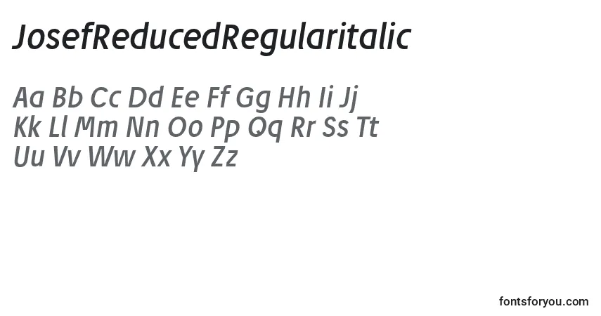 Schriftart JosefReducedRegularitalic (98181) – Alphabet, Zahlen, spezielle Symbole