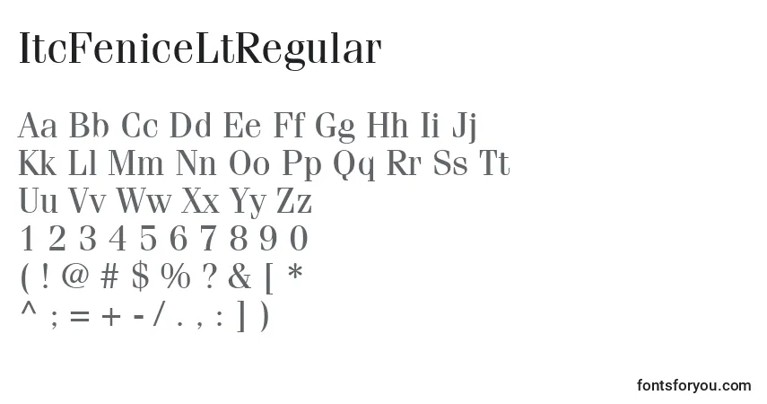 Czcionka ItcFeniceLtRegular – alfabet, cyfry, specjalne znaki