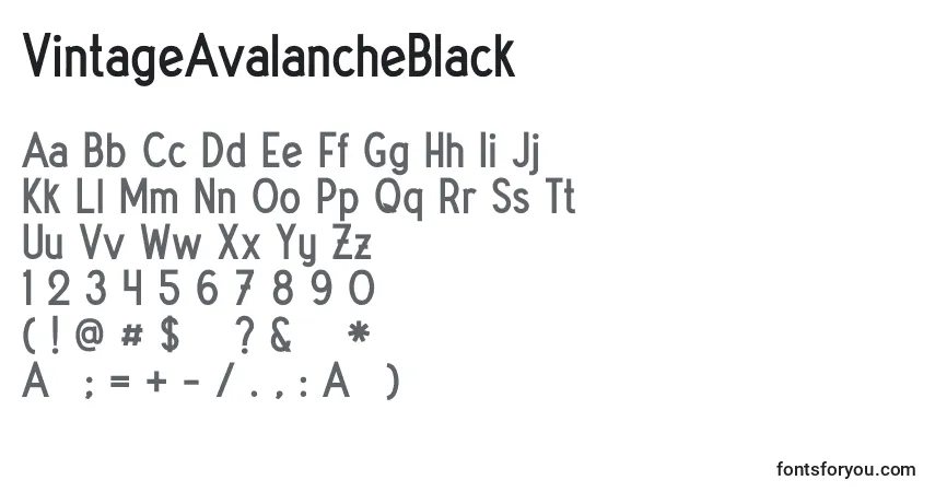 A fonte VintageAvalancheBlack – alfabeto, números, caracteres especiais