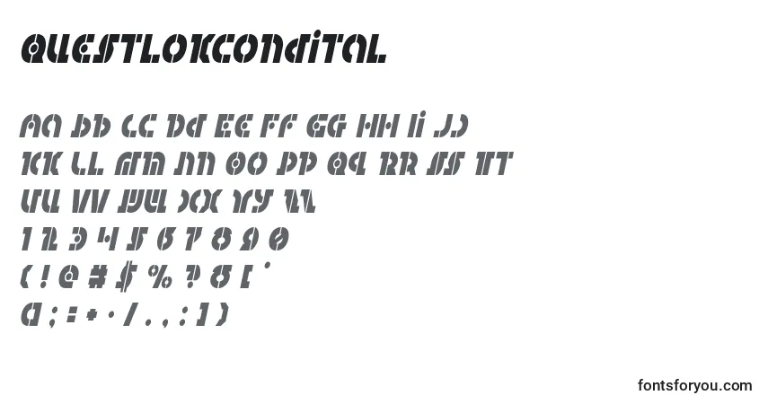 A fonte Questlokcondital – alfabeto, números, caracteres especiais