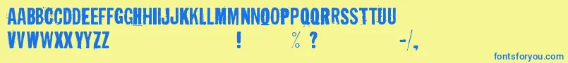 フォントIrresponsibleDirection – 青い文字が黄色の背景にあります。