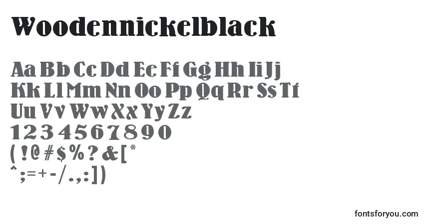 Шрифт Woodennickelblack – алфавит, цифры, специальные символы