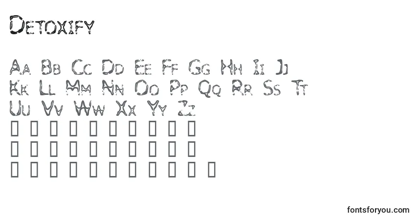 A fonte Detoxify – alfabeto, números, caracteres especiais