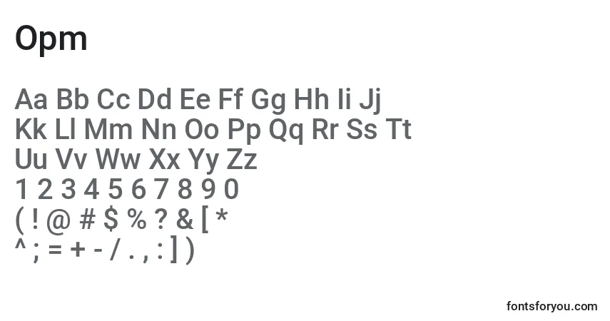 A fonte Opm – alfabeto, números, caracteres especiais