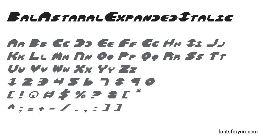 BalAstaralExpandedItalic-fontti – aakkoset, numerot, erikoismerkit