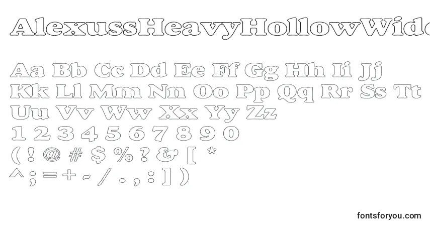 A fonte AlexussHeavyHollowWide – alfabeto, números, caracteres especiais