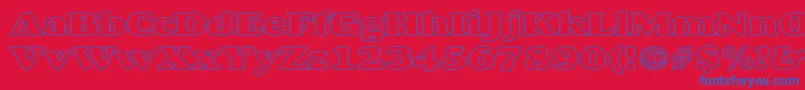 AlexussHeavyHollowWide-Schriftart – Blaue Schriften auf rotem Hintergrund