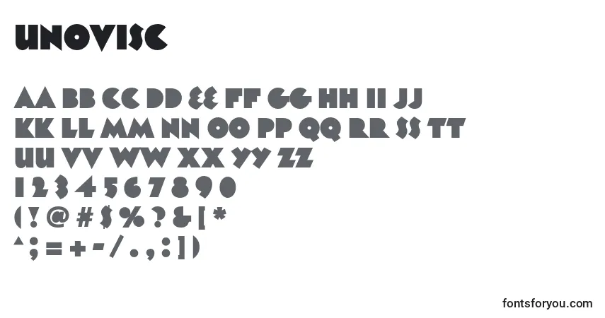 Schriftart Unovisc – Alphabet, Zahlen, spezielle Symbole