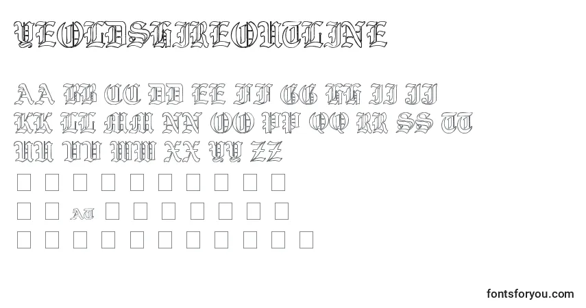 Czcionka YeOldShireOutline – alfabet, cyfry, specjalne znaki