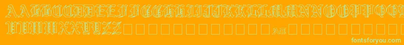YeOldShireOutline-Schriftart – Grüne Schriften auf orangefarbenem Hintergrund