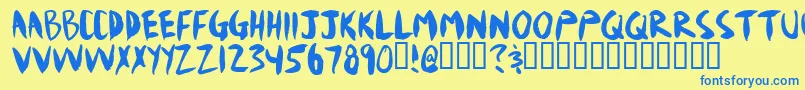 Mudshove-Schriftart – Blaue Schriften auf gelbem Hintergrund