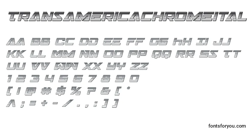 Schriftart Transamericachromeital – Alphabet, Zahlen, spezielle Symbole
