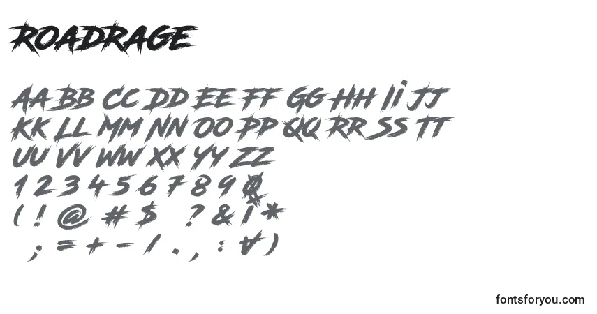 Schriftart RoadRage – Alphabet, Zahlen, spezielle Symbole