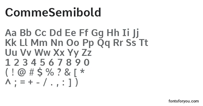 Schriftart CommeSemibold – Alphabet, Zahlen, spezielle Symbole
