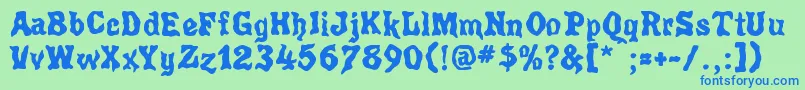 フォントPoultrygeist – 青い文字は緑の背景です。