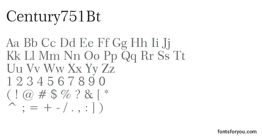 A fonte Century751Bt – alfabeto, números, caracteres especiais