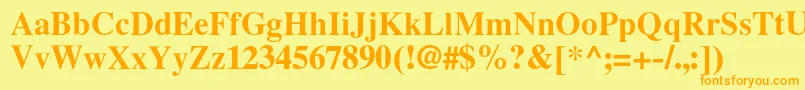 フォントLatinskijcBold – オレンジの文字が黄色の背景にあります。