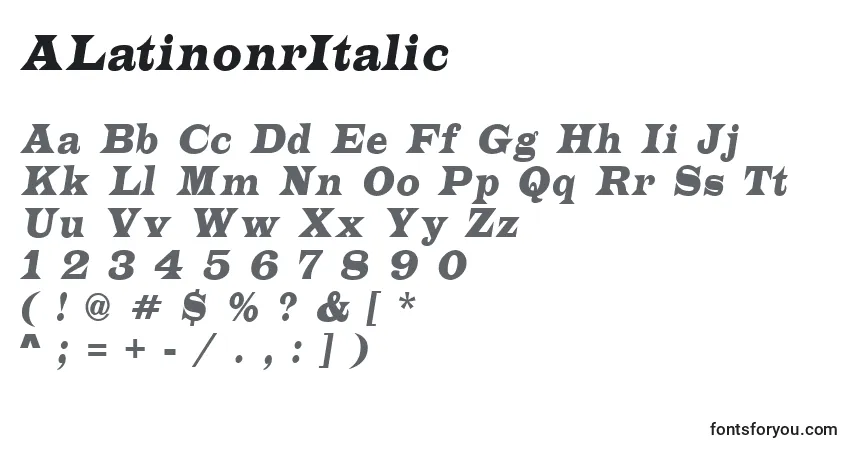 A fonte ALatinonrItalic – alfabeto, números, caracteres especiais