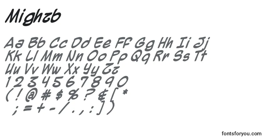 Schriftart Mighzb – Alphabet, Zahlen, spezielle Symbole